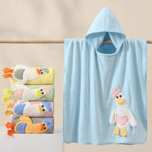 Blue Cartoon Duck Embroidered Kids Hooded Bath Towel