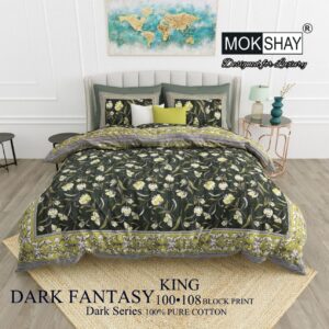 Dark Fantasy Dark Green King Size Cotton Bedsheet