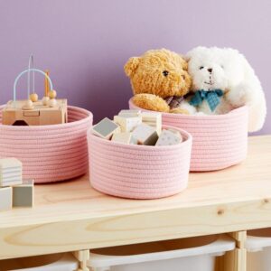 3 Piece Cotton Rope Pink Woven Storage Basket Set