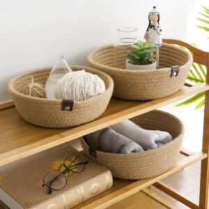 3 Piece Cotton Rope Natural Woven Storage Basket Set