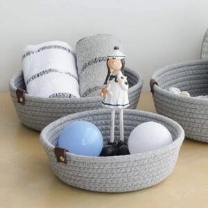 3 Piece Cotton Rope Grey Woven Storage Basket Set
