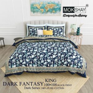 Dark Fantasy Blue King Size Cotton Bedsheet